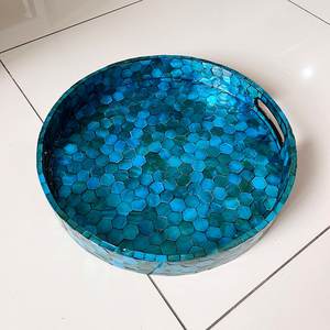 ถาดเก็บของเปลือกหอยมุกสีน้ำเงินเข้มเคลือบเงาสำหรับตกแต่งโต๊ะกาแฟ - Product Image 2