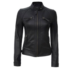 Premium Quality Women's Real Leather Moto <b>Jacket</b> with Padded Shoulders and Mandarin Collar - Breathable & Durable Outdoor Wear - Product Image 4