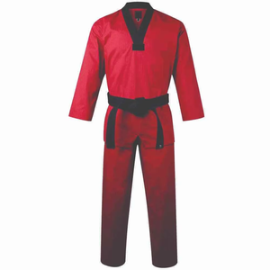 Wholesale Custom <b>Red</b> Taekwondo Uniform Cotton Polyester Stretch Lightweight Durable with Black <b>Belt</b> - Product Image 1