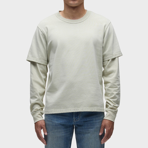 Nouveau T-shirt Homme 2026 Tendance Beige Double Couche Manches Longues Vintage Épais Coupe Ample Décontracté en Jersey Écologique - Product Image 1