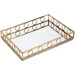 Bandeja de Almacenamiento Decorativa Rectangular Moderna de Metal Dorado con Vidrio Acanalado para Cosméticos, Maquillaje y Joyería en Oferta - Product Image 5