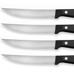 Ensemble de 4 couteaux à steak de qualité supérieure avec des lames courbes en acier inoxydable tranchantes et des manches à triple rivets noirs pour la restauration - Product Image 5
