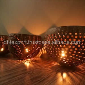 Handmade 100% Natural Coconut Shaped Tealight/<b>Candle</b> Holder Glass Bowl Polished and Painted Finish for Home Garden Decoration - Product Image 2