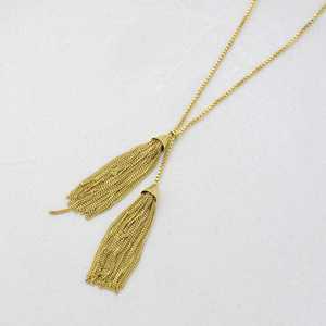 Collier long pompon en corde torsadée de couleur or, bijoux de collier Y Vintage Estate, collier de chaîne gravée gland - Product Image 3