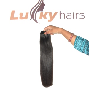 Extensions de cheveux humains indiens 100% naturels, noirs, soyeux, coupés droit, 100g, double trame machine, vierges Remy, lisses, pointes pleines - Product Image 4