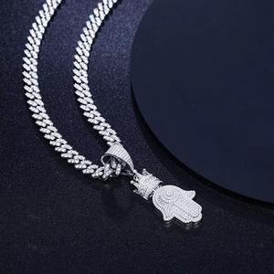 Pendentifs S925 en argent sterling avec moissanite, motif main de Fatima et couronne de glace, bijoux hip-hop pour femmes et hommes - Product Image 4