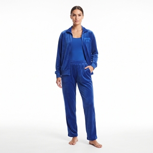 Ensemble de survêtement en velours pour femme, personnalisé, deux pièces, coupe classique, veste zippée intégrale et pantalon assorti, pour l'hiver et les loisirs - Product Image 5