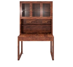 Tall Wooden <b>Computer</b> <b>Desk</b> with Bookshelf |Solid Wood Home Office <b>Desk</b> with Glass Door Hutch | Jodhpur Export - Product Image 1