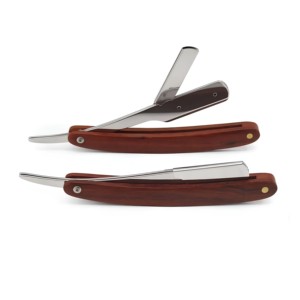 Rasoir de barbier à bord droit en acier inoxydable de qualité supérieure, rasoirs manuels pour barbe, manche en bois avec logo personnalisé - Product Image 1