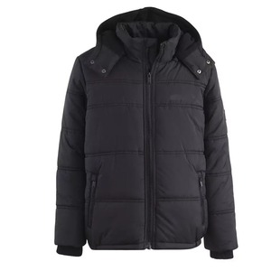 Chaqueta Acolchada con Capucha Negra para Hombre, Cortavientos, Informal, de Invierno, con Cierre de Cremallera, Relleno de Poliéster, Cuello Alto, Corte Regular - Product Image 1