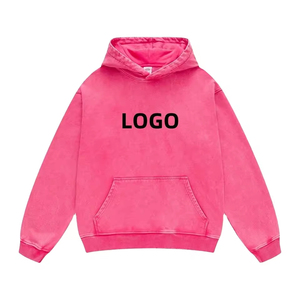 Custom <b>Pink</b> Acid Wash Hoodie Men Oversized Drop Shoulder Logo Pullover Kangaroo Pocket Vintage Streetwear <b>Sweatshirt</b> - Product Image 1