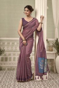 Sari de Algodón Morado para Mujer con Parches Florales, Ropa Casual Tradicional India, Largo hasta el Suelo, Corte Regular - Product Image 3