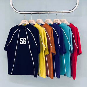 Camiseta de Manga Corta con Ribete en Contraste, Estilo Urbano, Corte Holgado, Estampado Gráfico de Alta Calidad, Nueva Tendencia, Cómoda, Diseño Único - Product Image 1