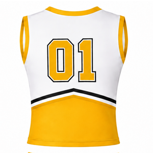 Haut d'uniforme de cheerleading jaune sans manches, col en V, pour entraînement de danse d'équipe, compétition, vêtements de sport - Product Image 2