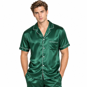 OEM Custom <b>Men</b> Short Sleeve <b>Silk</b> Sleep <b>Shirt</b> Nightwear Button Down Satin Top Anti-Wrinkle Causal Sleeping <b>Shirt</b> <b>Men</b> Satin Tops - Product Image 6