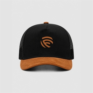 Custom <b>Black</b> Mesh Trucker <b>Cap</b> with Suede Visor – 5 Panel Snapback <b>Baseball</b> <b>Cap</b> for Men & Women - Product Image 4