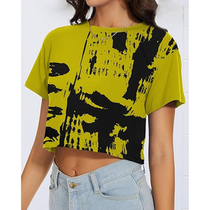 Ladies Casual Oversized <b>Crop</b> Tee Cotton Loose Fit Drop Shoulder Plain Streetwear Custom Print Summer <b>Top</b> - Product Image 3