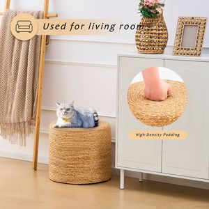 Poggiapiedi/Ottoman in Giacinto d'Acqua Naturale Intrecciato a Mano, Arredamento Naturale per Soggiorno con Contenitore per Arredo Casa e Seduta - Product Image 6