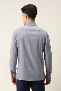 Chemise décontractée pour homme en popeline de coton gris, col rabattu, manches longues, respirante, coupe classique, couleur unie, style printemps - Product Image 5