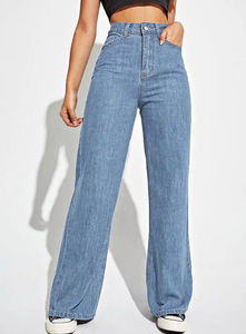 Pantalones Largos Casuales de Talla Grande para Mujer, Transpirables, de Cintura Alta, Sueltos, Rectos, de Mezclilla, de Pierna Ancha, Jeans de Talla Grande - Product Image 3