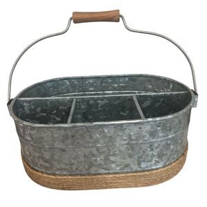 Organizador de cubiertos de metal galvanizado de estilo moderno con asa de madera, 6 compartimentos y soporte para utensilios de mesa. - Product Image 6