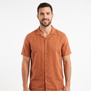 Men's Summer Short Sleeve Relaxed Cotton Blend Solid Shirt Breathable Casual <b>Button</b>-Down ODM Wholesale Factory Custom Logo Low - Product Image 2