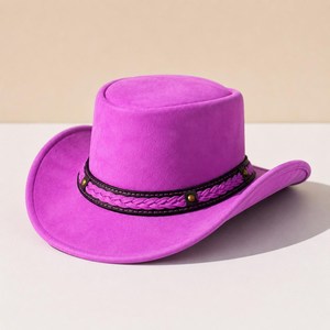 Sombrero Vaquero de Cuero Rosa de Primera Calidad, Personalizado, para Mujer, Ala Ancha, Estilo Western, para Festivales, Rodeos y Disfraces - Product Image 2