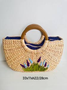 Handmade Natural Rattan <b>Clutch</b> <b>Bag</b> Mini Bucket <b>Bag</b> Canvas Cotton Lining Zipper Closure Letter Water Hyacinth Beach <b>Bag</b> - Product Image 2
