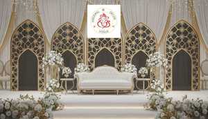 Décor de scène de mariage haut de gamme avec arche florale et panneaux décoratifs pour cérémonies indiennes et décoration de salles événementielles - Product Image 2
