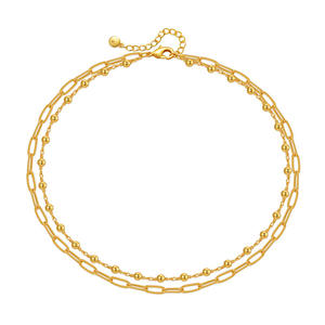 Collar Minimalista de Oro Genuino de 18K, Cadena de Clavícula con Múltiples Capas de Cuentas Metálicas, Estilo Corto y Moderno - Product Image 5