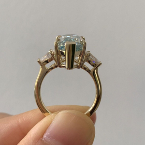 Cyan Blue Moissanite Marquise Cut Solitaire 6 Prong <b>Ring</b> Yellow Gold 3 Stone <b>Ring</b> 10K Solid Gold Wedding <b>Ring</b> <b>Cz</b> Pear Side Stone - Product Image 3