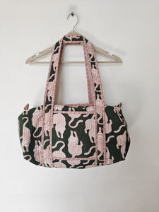 Sac de voyage matelassé en coton vert foncé à imprimé tigre, fermeture éclair, doubles poignées, unisexe |   Sac léger 20-35L - Product Image 6