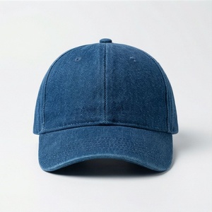 Casquette de baseball en jean bleu, 6 panneaux, ajustée, unisexe, décontractée, couleur unie, en coton, pour toutes les saisons - Product Image 1