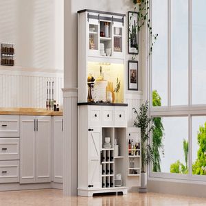71 \ "Farmhosue bianco rovere rustica armadi da cucina dispensa Bar armadio 3 cassetti porta scorrevole presa di corrente per bicchieri da vino - Product Image 2