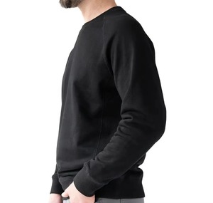 เสื้อสเวตเชิ้ตคอกลมสีดำล้วนแบบขายส่ง ผ้าคอตตอนผสมทรงโอเวอร์ไซส์ แขนเสื้อแบบอเมริกันแร็กแลน ไม่มีลาย - Product Image 6