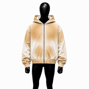Sudadera con capucha beige degradado con cremallera, estilo urbano oversize, unisex, premium, con capucha y cremallera completa, moda vintage, oferta de otoño - Product Image 2