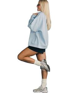 เสื้อสเวตเชิ้ตคอกลมโอเวอร์ไซส์สำหรับผู้หญิง สีพื้น ไหล่ตก แขนยาว ผ้าถัก พิมพ์ลายตัวอักษร เสื้อคอเต่า ใส่ได้ในฤดูใบไม้ร่วง - Product Image 2