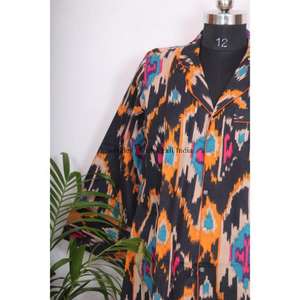 Vestido Midi Recto de Algodón Tejido con Estampado Floral Vintage, Ecológico, Lavable, Transpirable, para Mujer, Estilo Bohemio, Hip Hop, con Mangas Acampanadas - Product Image 4