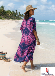 Printed Women Beach <b>Kaftan</b> Dress Loose Fit <b>Summer</b> Style Silk Cotton Rayon Polyester Bulk Manufacturing Supply - Product Image 2