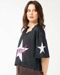 Camisetas cortas personalizadas con estampado, de manga corta, hombros caídos, 100% poliéster, transpirables, para mujer. - Product Image 2