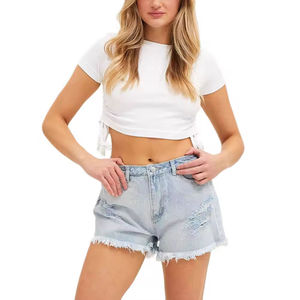 Shorts en jean décontractés pour femmes, style moderne, pour l'été, shorts en jean élégants pour femmes, finition délavée, vêtements décontractés pour l'été - Product Image 1