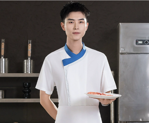 เสื้อเชฟแขนสั้นระบายอากาศดีสำหรับฤดูร้อน คอปกแบบบล็อก สำหรับทำงานในโรงแรม ร้านอาหาร ครัว ชุดยูนิฟอร์มเชฟ 男女兼用 - Product Image 3