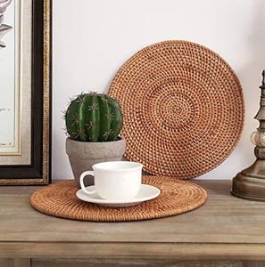 Sous-verres et dessous de plat en rotin BOHO de qualité supérieure, style bohème, design moderne - Product Image 1