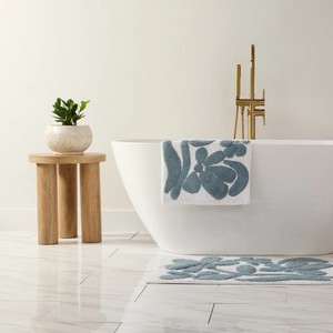 Floral Tufted Cotton Bath <b>Mat</b> Rectangle Non-Slip Rubber Backing Modern Home Use Machine Washable - Product Image 4