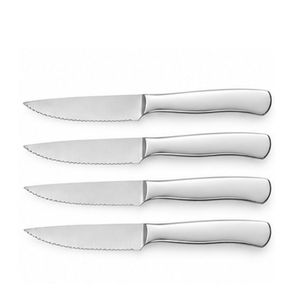 Ensemble de 4 couteaux à steak en argent avec lames dentelées et manches métalliques fins et élégants pour la table de restaurant - Product Image 6