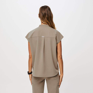 Unisex Fashion V-Neck <b>Scrub</b> Top Stretchy Hospital Uniform with Zip Pocket Nursing Medical Uniforms Knitted 100% Cotton Polyester - Product Image 6