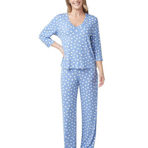 Ensemble de pyjama en satin de coton pour femmes, manches longues, fermeture à cordon, broderie machine, respirant, séchage rapide, antibactérien - Product Image 1