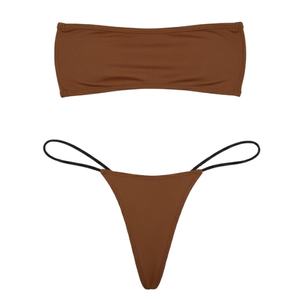 Ensemble de bikini sans bretelles pour femme, deux pièces, couleur personnalisable, maillot de bain bandeau, maillot de bain string coupe haute, vêtements de plage, ensembles de maillots de bain grande taille - Product Image 3
