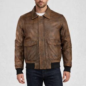 Bush Mens Distressed Brown A-2 Bomber Genuine Leather Breathable Winter Casual <b>Jacket</b> - <b>Jacket</b> Brown - Product Image 1