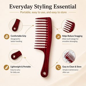 Grand peigne démêlant professionnel rouge Little Pinkrabbit D2022 à dents larges avec manche - Product Image 4